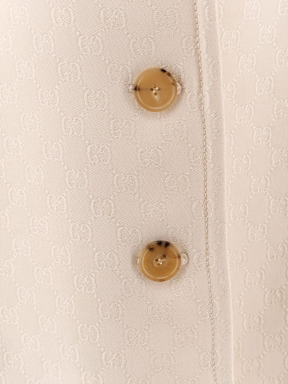 Gucci Wool And Silk Crepe Coat With All Over Gg Motif
