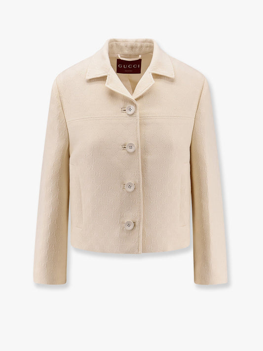 Gucci Wool And Silk Blazer With All Over Gg Motif