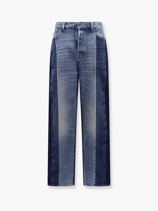 Gucci Patchwork Denim Jeans With Gucci Rosso Ancora