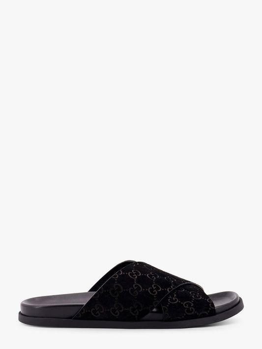 Gucci Leather Slides With All Over Gg Motif