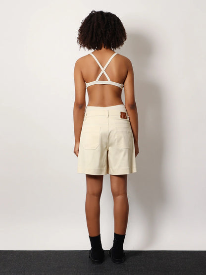 MONCLER - Stretch cotton shorts with maxi logo patch