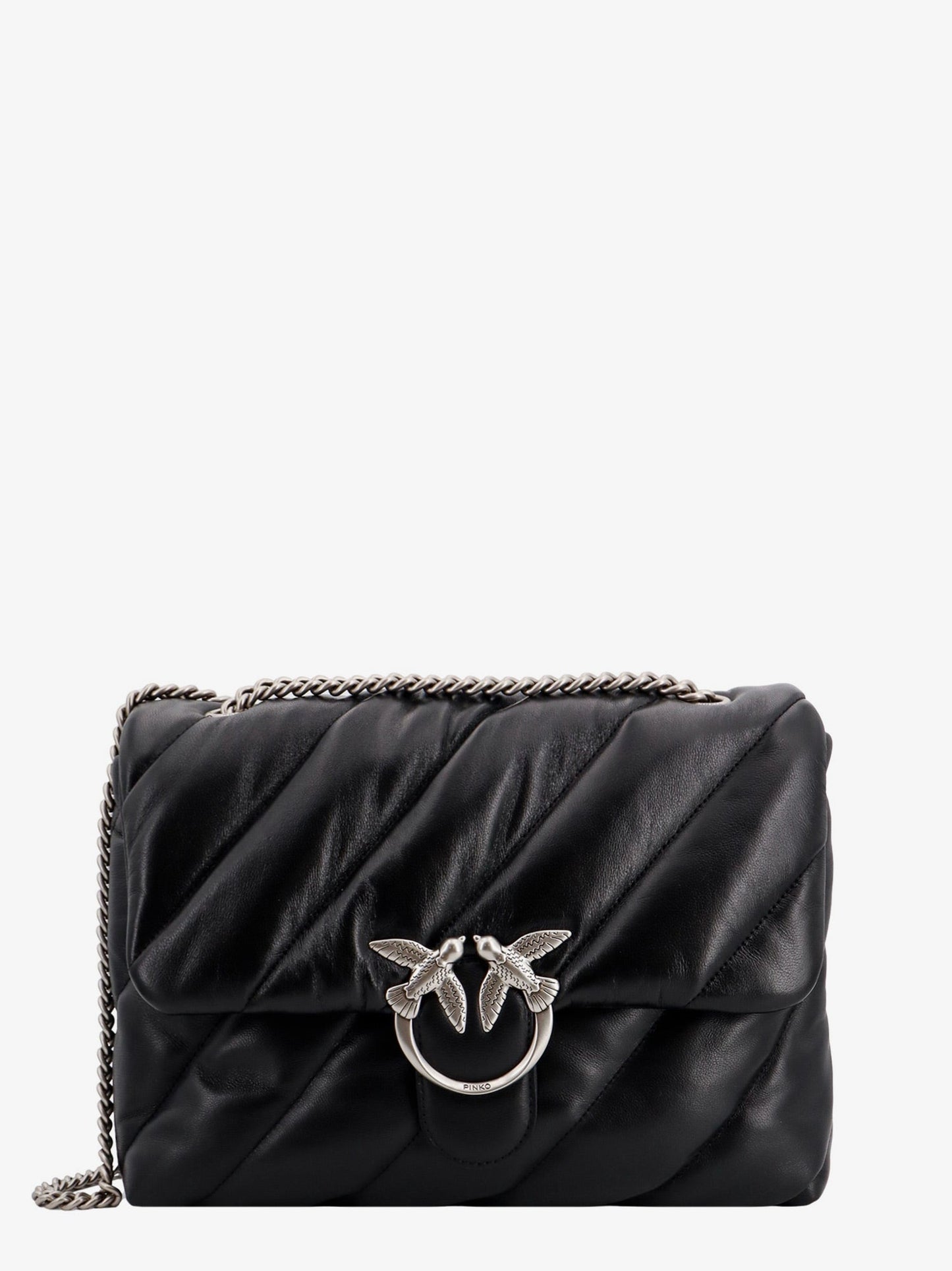 Pinko Matelass�� Leather Shoulder Bag With Iconic Love Birds Buckle
