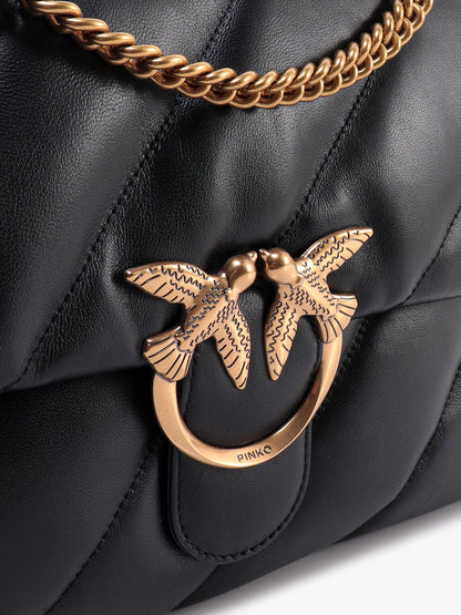 Pinko Matelass�� Leather Shoulder Bag With Iconic Love Birds Buckle