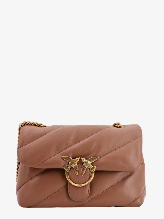 Pinko Matelass�� Leather Shoulder Bag With Iconic Love Birds Buckle
