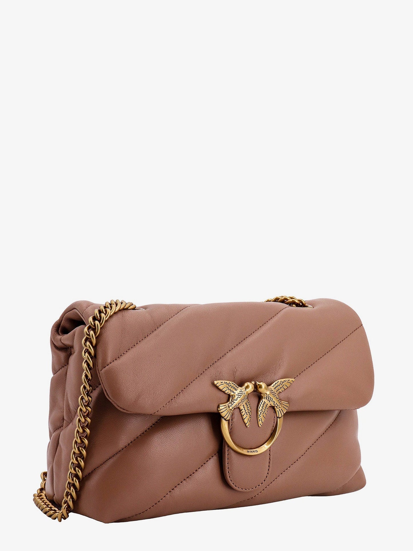 Pinko Matelass�� Leather Shoulder Bag With Iconic Love Birds Buckle
