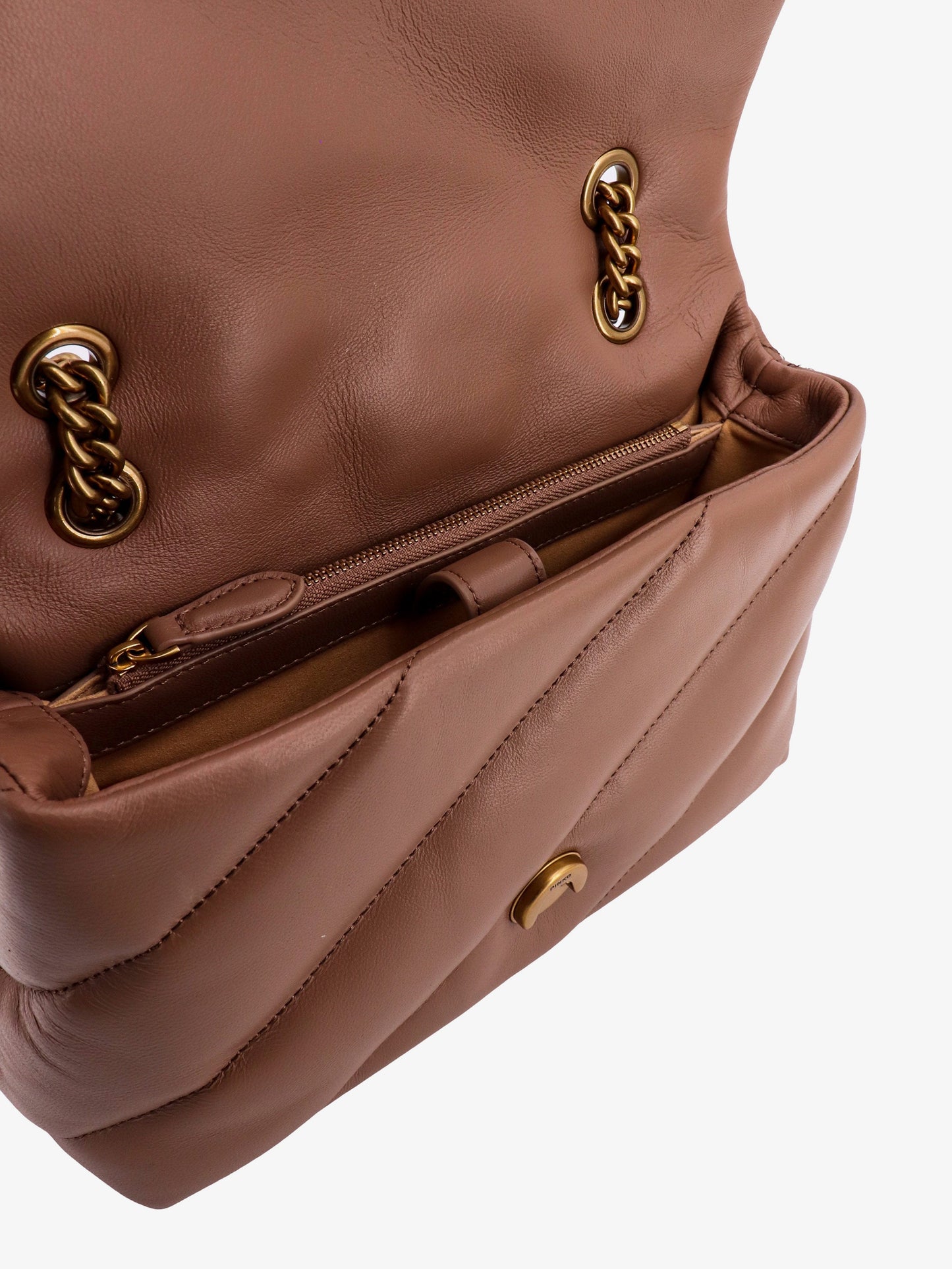 Pinko Matelass�� Leather Shoulder Bag With Iconic Love Birds Buckle