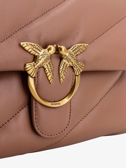 Pinko Matelass�� Leather Shoulder Bag With Iconic Love Birds Buckle
