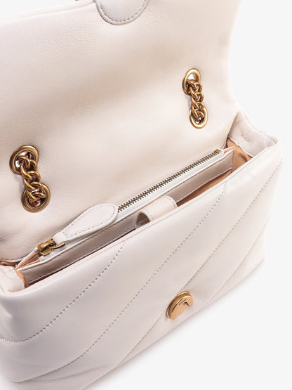 Pinko Matelass�� Leather Shoulder Bag With Iconic Love Birds Buckle