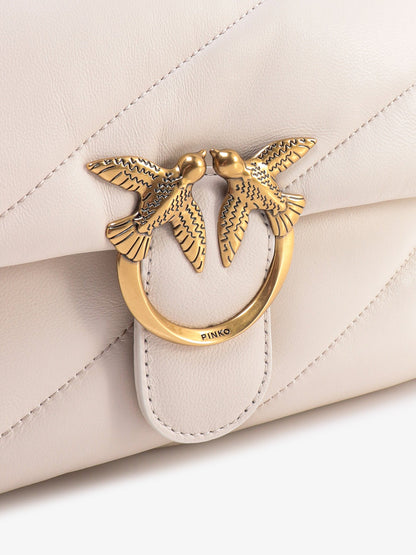 Pinko Matelass�� Leather Shoulder Bag With Iconic Love Birds Buckle