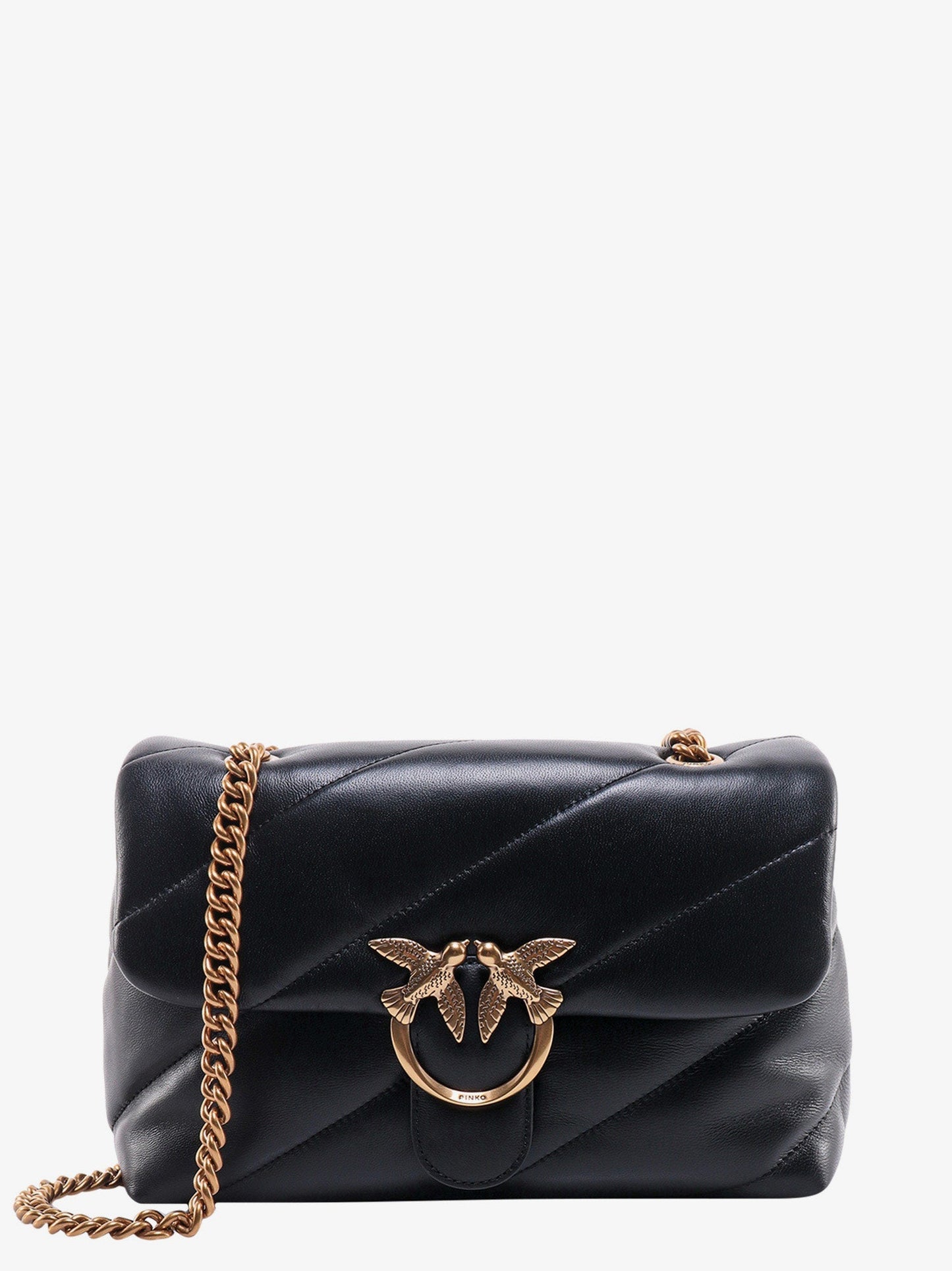 Pinko Matelass�� Leather Shoulder Bag With Iconic Love Birds Buckle
