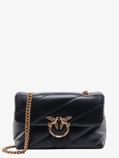 Pinko Matelass�� Leather Shoulder Bag With Iconic Love Birds Buckle