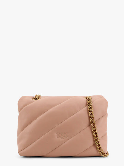 Pinko Matelass�� Leather Shoulder Bag With Iconic Love Birds Buckle