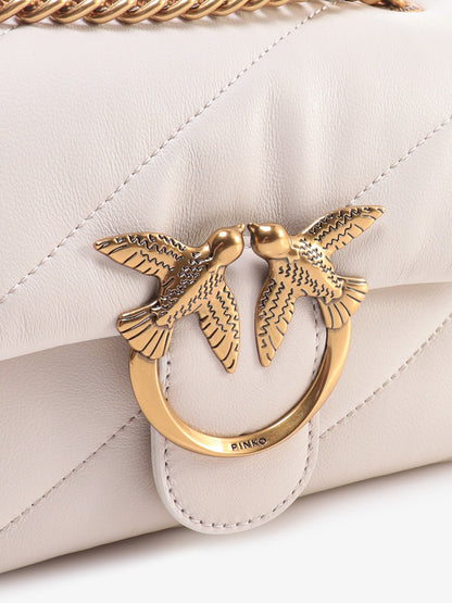 Pinko Matelass�� Leather Shoulder Bag With Iconic Love Birds Buckle