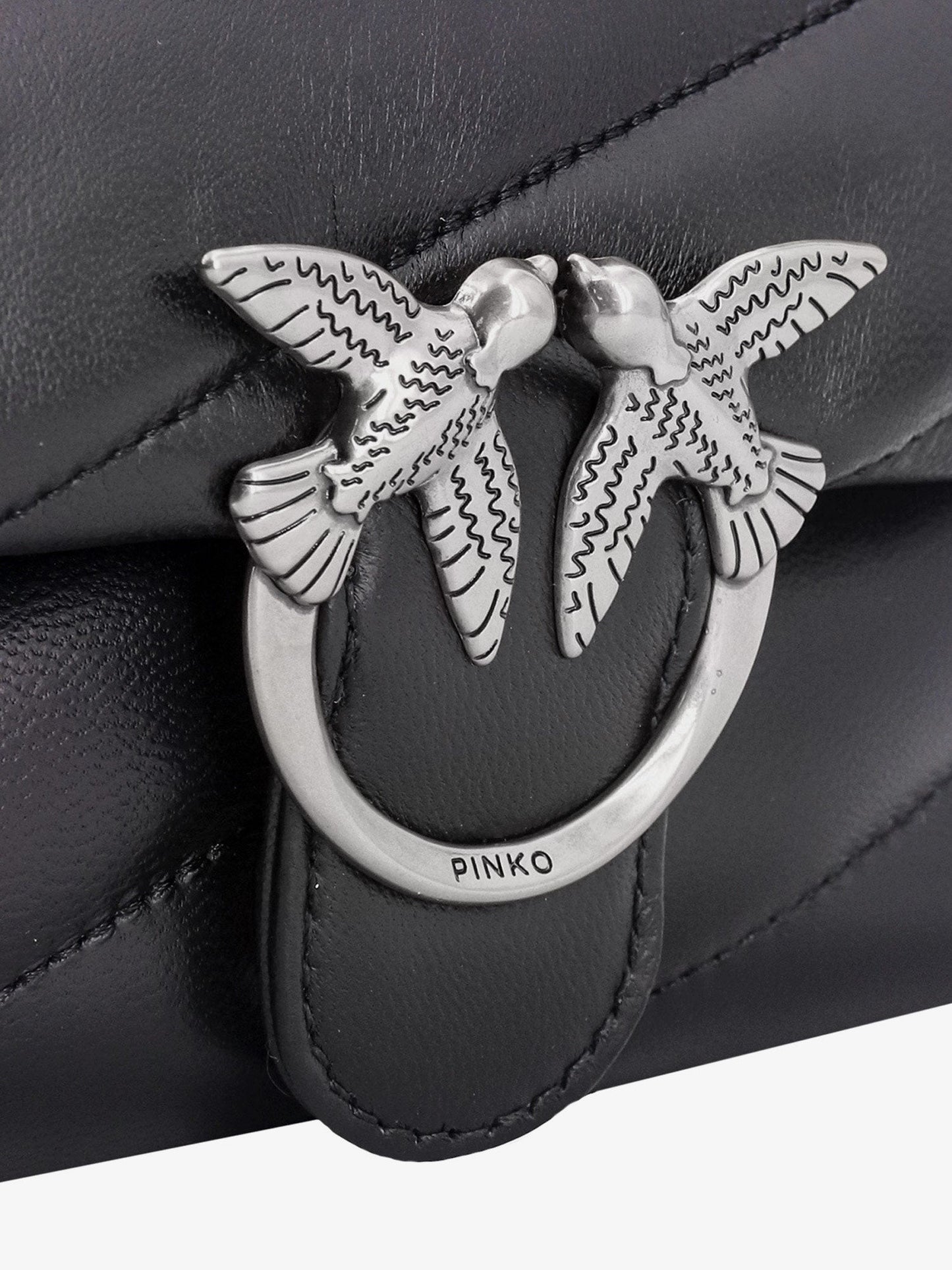 Pinko Matelass�� Leather Shoulder Bag With Iconic Love Birds Buckle