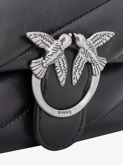 Pinko Matelass�� Leather Shoulder Bag With Iconic Love Birds Buckle