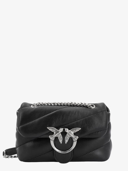 Pinko Matelass�� Leather Shoulder Bag With Iconic Love Birds Buckle