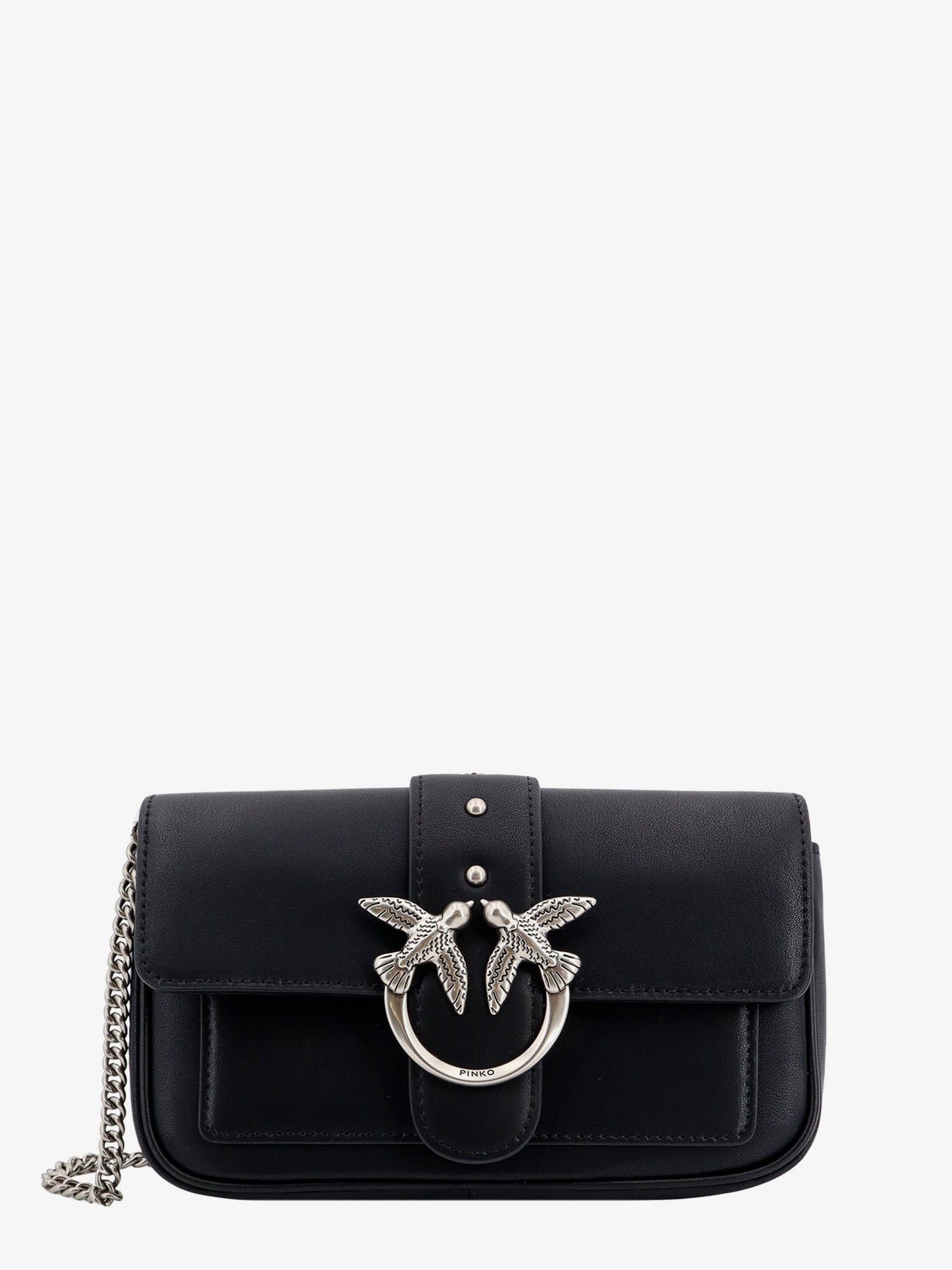 Pinko Love One Pocket Leather Shoulder Bag With Love Birds Buckle