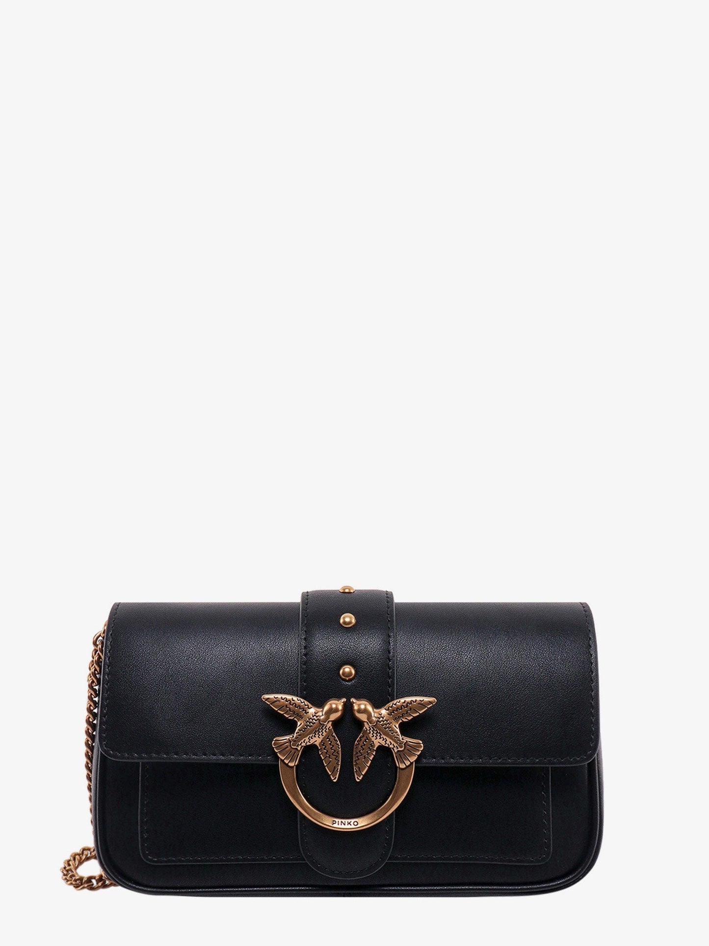 Pinko Love One Pocket Leather Shoulder Bag With Love Birds Buckle