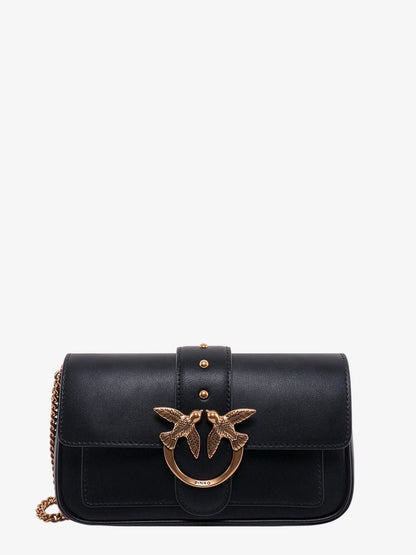 Pinko Love One Pocket Leather Shoulder Bag With Love Birds Buckle