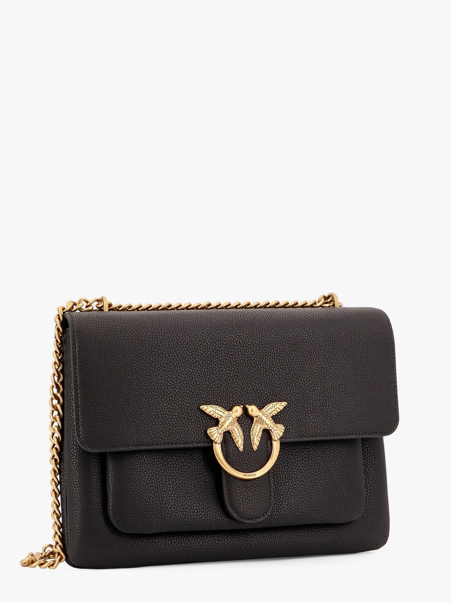 Pinko Leather Shoulder Bag With Metal Love Birds Buckle