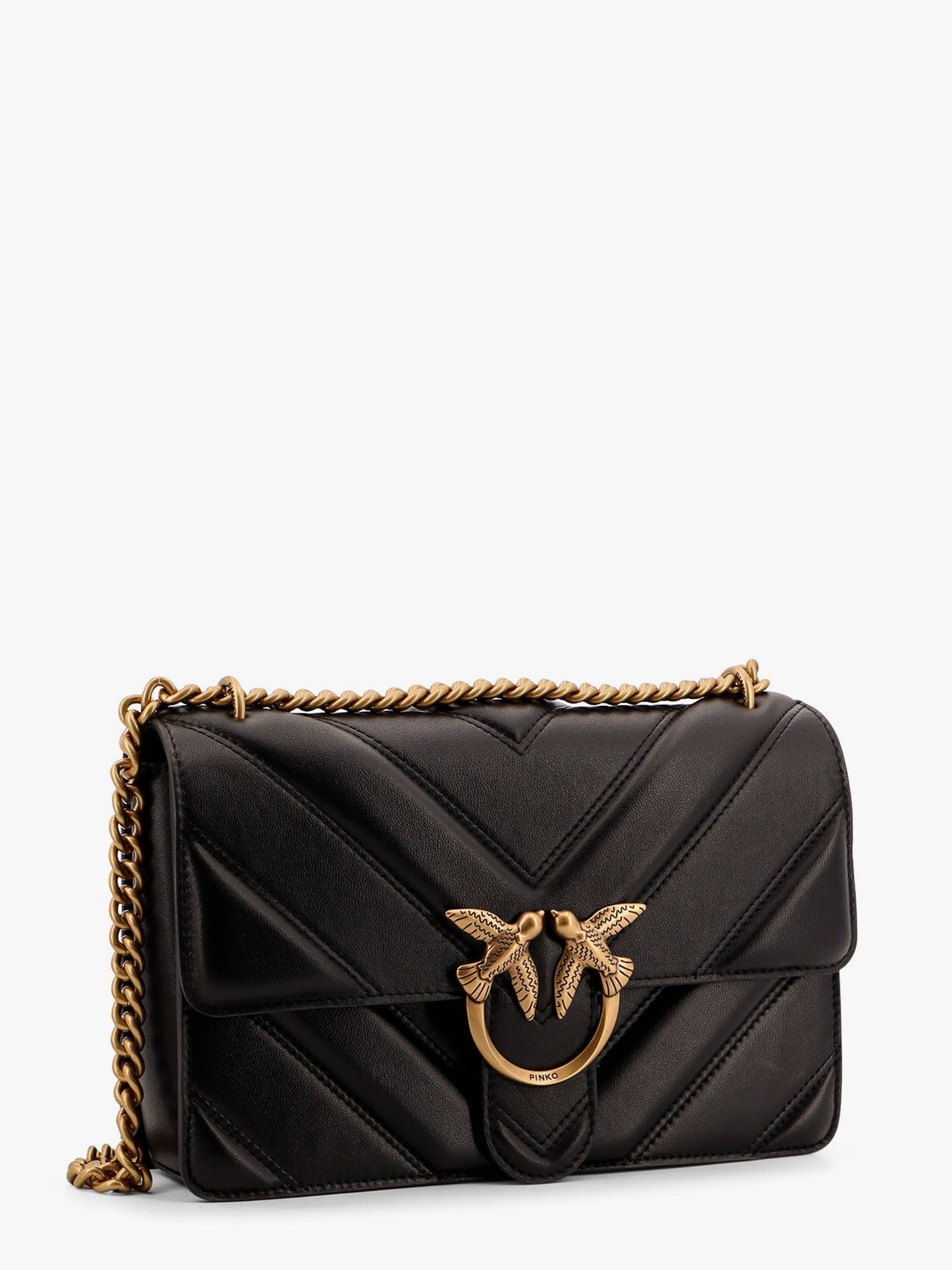 Pinko Love One Classic Matelass�� Leather Shoulder Bag With Love Birds Buckle