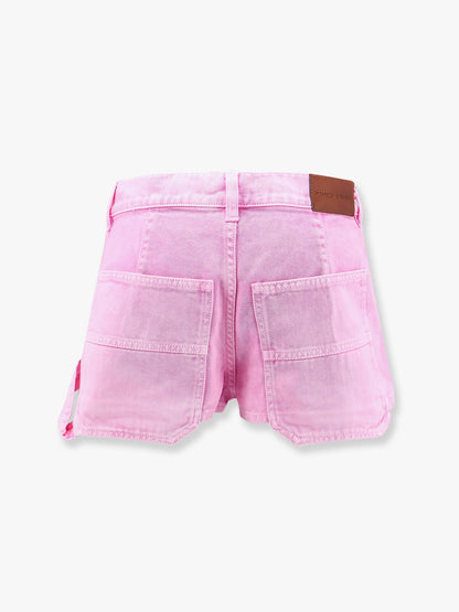 Pinko Pink Denim Shorts With Leather Logo Patch