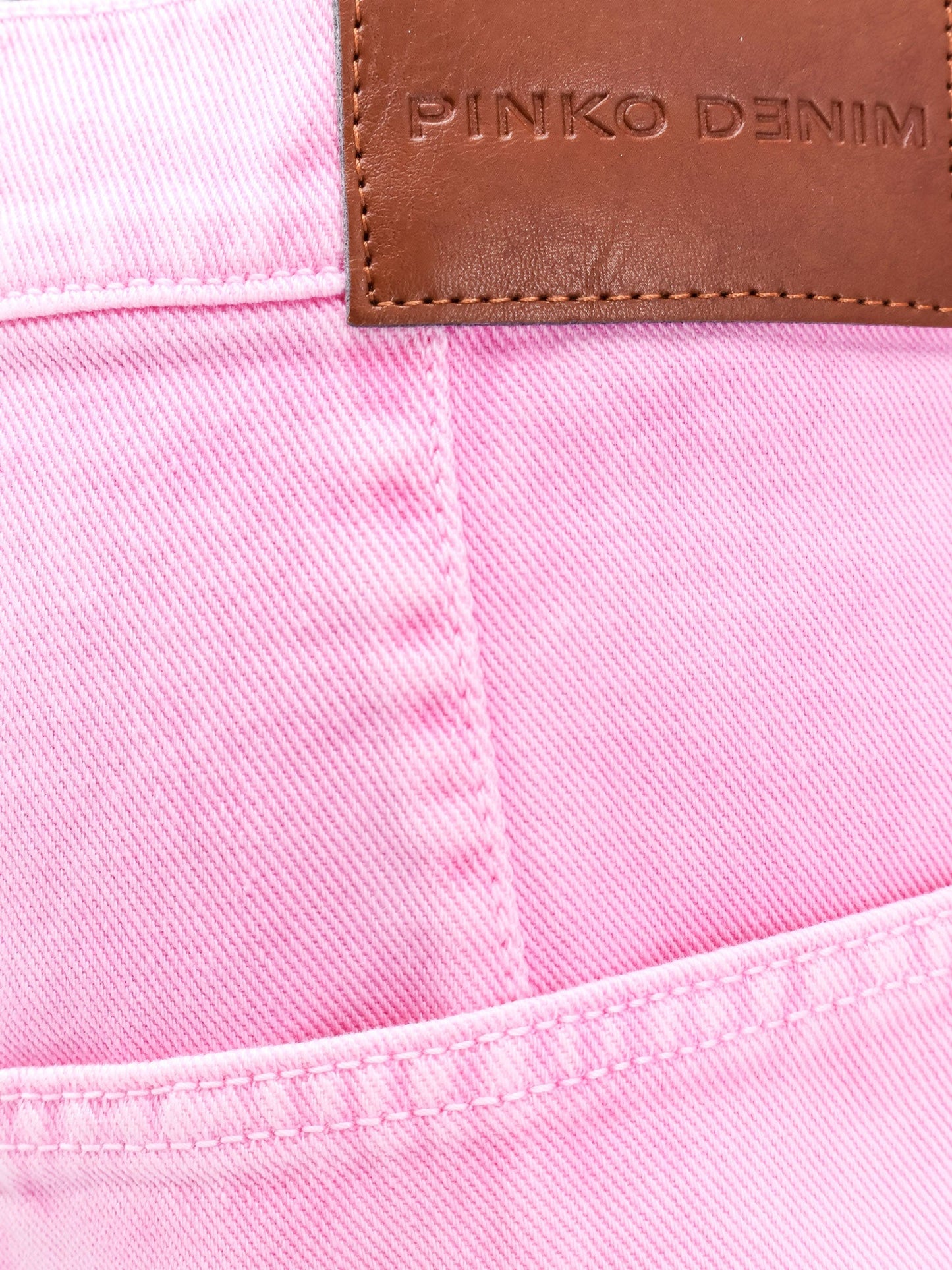 Pinko Pink Denim Shorts With Leather Logo Patch