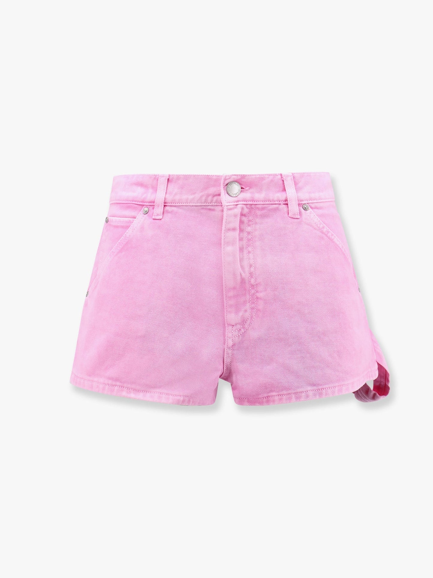 Pinko Pink Denim Shorts With Leather Logo Patch