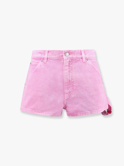 Pinko Pink Denim Shorts With Leather Logo Patch
