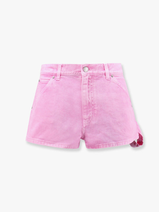 Pinko Pink Denim Shorts With Leather Logo Patch