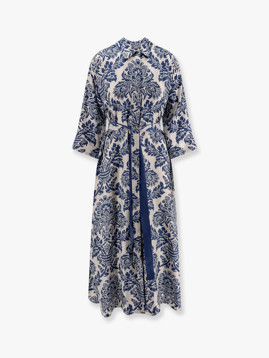 'S Max Mara Camelia Printed Silk Long Chemisier Dress