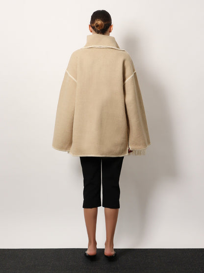 Toteme Wool Blend Coat With Scarf And Embroidery