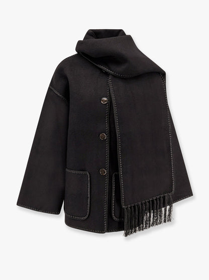 Toteme Wool Blend Coat With Embroidery And Scarf
