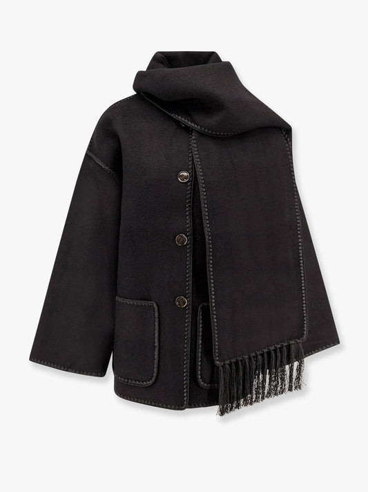 Toteme Wool Blend Coat With Embroidery And Scarf