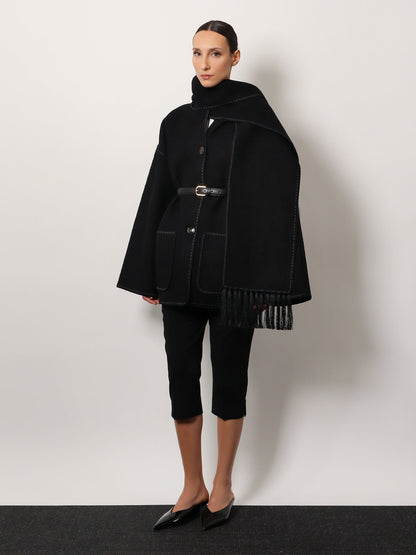 Toteme Wool Blend Coat With Embroidery And Scarf