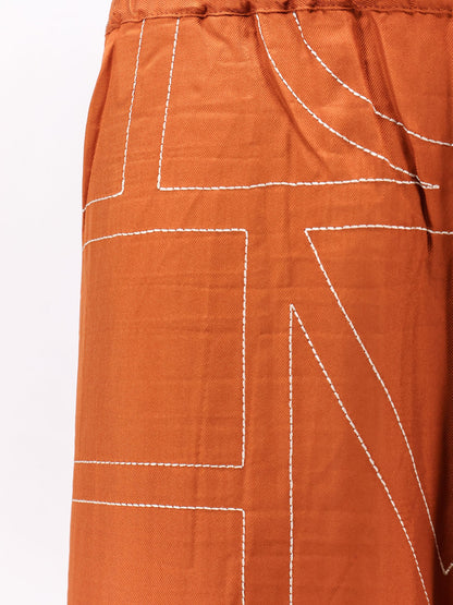 Toteme Silk Trousers With Monogram Logo Embroidery