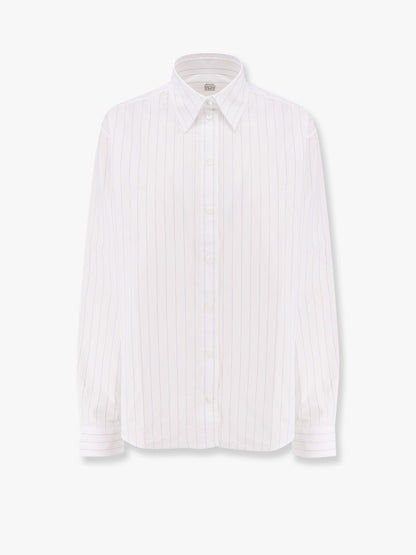 Toteme Striped Organic Cotton Shirt With Monogram Embroidered Logo