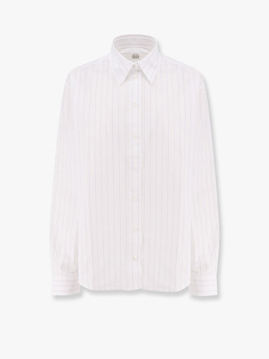 Toteme Striped Organic Cotton Shirt With Monogram Embroidered Logo