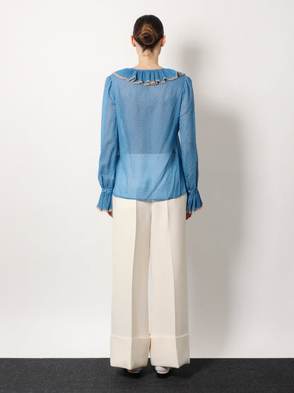 Valentino Polka Dots Silk Shirt With Lace Profile