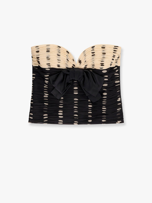 Valentino Plusdepois Print Chiffon Top With Handmade Draping And Bow Detail