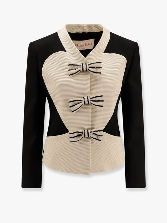 Valentino Crepe Couture Blazer With Ottoman Plastron And Bows With Sequins