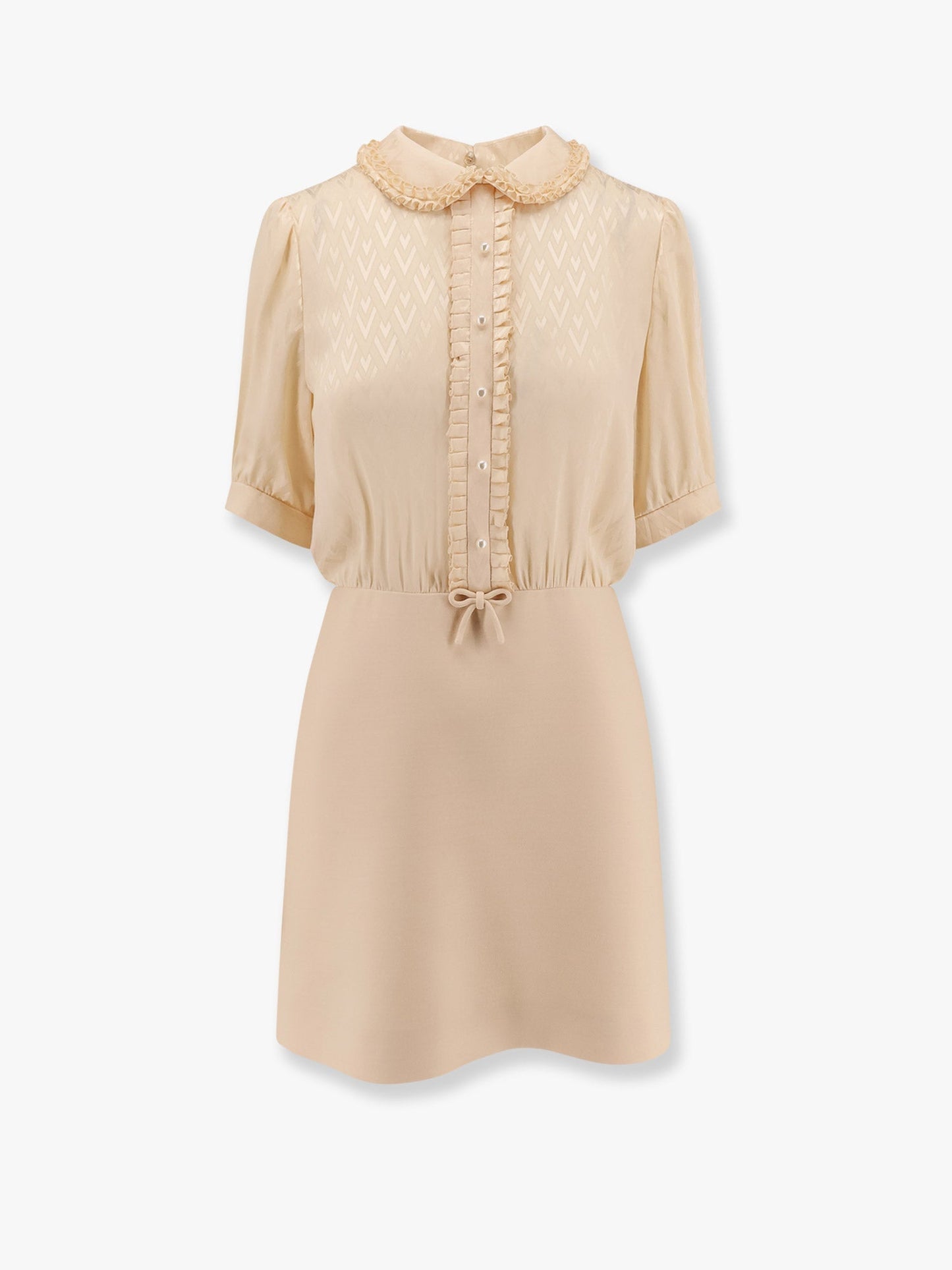 Valentino Short Crepe Couture Dress With Silk Jaquard Toute La V Top With Ruffle Detail