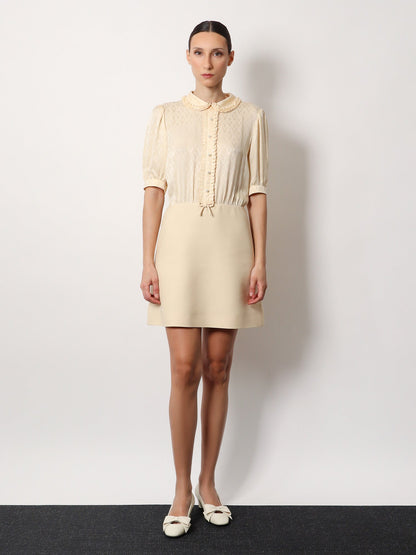 Valentino Short Crepe Couture Dress With Silk Jaquard Toute La V Top With Ruffle Detail