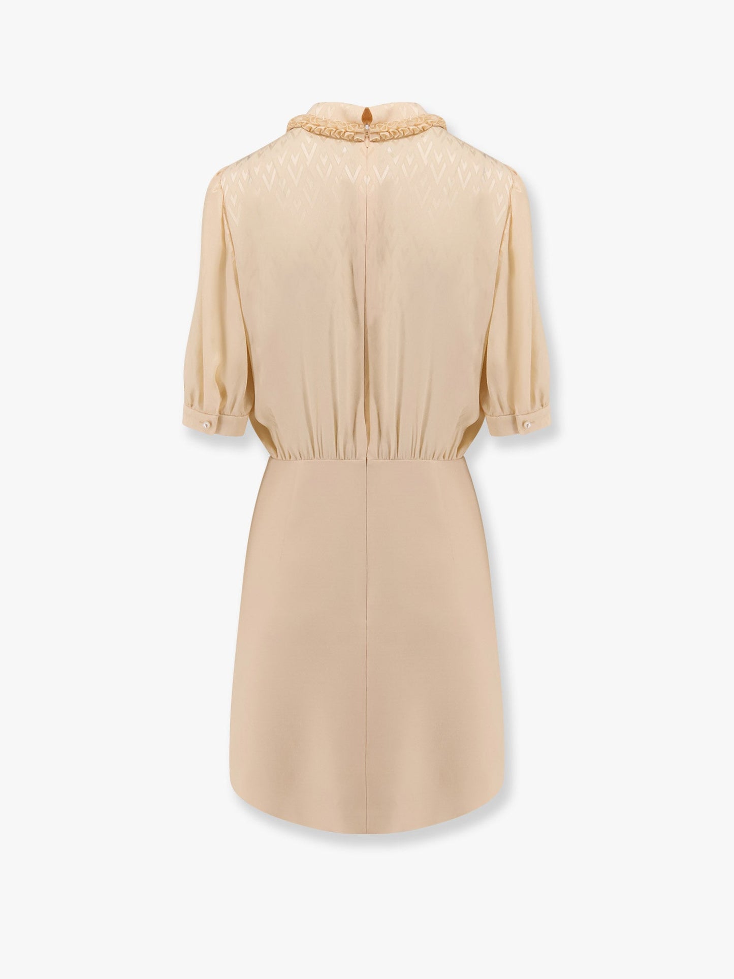 Valentino Short Crepe Couture Dress With Silk Jaquard Toute La V Top With Ruffle Detail