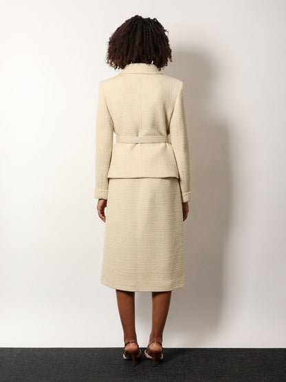 Valentino Wool Blazer With Leather Belt And V Gold Buckle