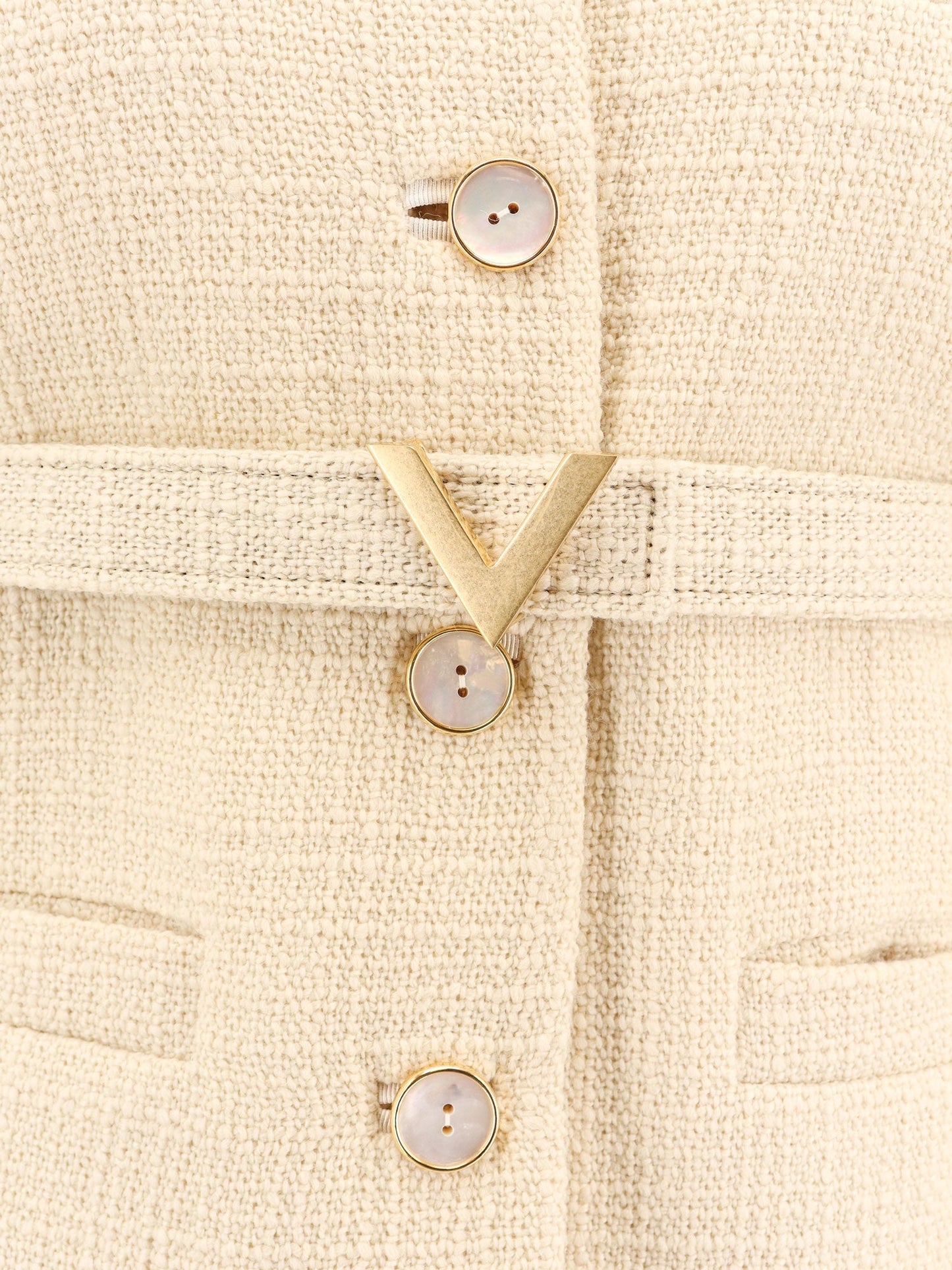 Valentino Wool Blazer With Leather Belt And V Gold Buckle