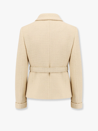 Valentino Wool Blazer With Leather Belt And V Gold Buckle