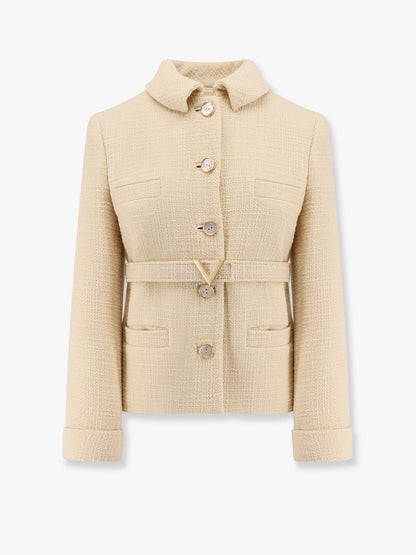 Valentino Wool Blazer With Leather Belt And V Gold Buckle