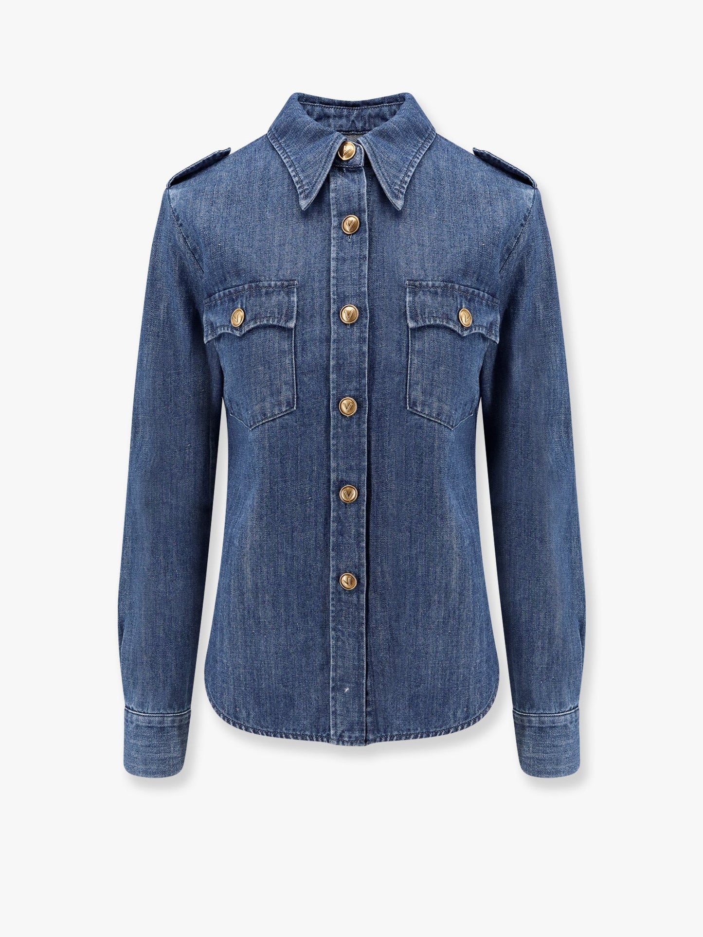 Valentino Denim Shirt With Vlogo Buttons