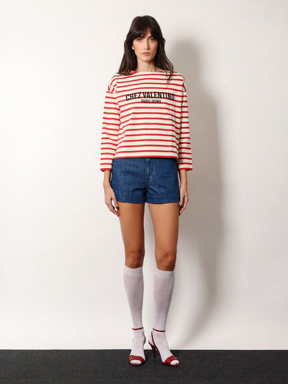 Valentino Cotton And Linen Shorts With Chez Valentino Leather Tag